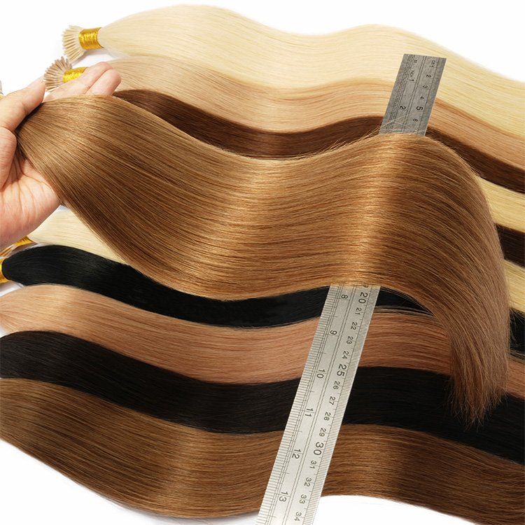 Double Drawn i tip Pre-bonded Keratin 20 22 24 26 28 Inches Flat Tip Hair Extensions Natural Russian itip human hair extensions