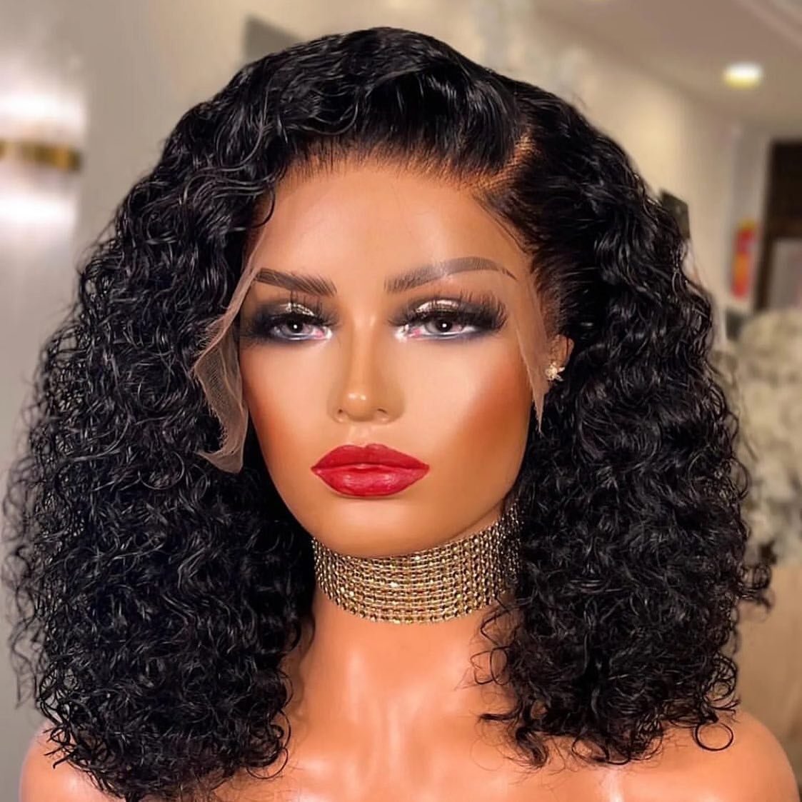 Brazilian Human Hair Lace Front Wig,Virgin Remy 100% Real Human Hair Wigs,Short Deep Wave Bob Wig Brazilian Kinky Curly Wave