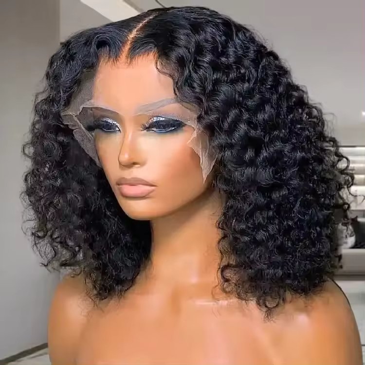 Brazilian Human Hair Lace Front Wig,Virgin Remy 100% Real Human Hair Wigs,Short Deep Wave Bob Wig Brazilian Kinky Curly Wave