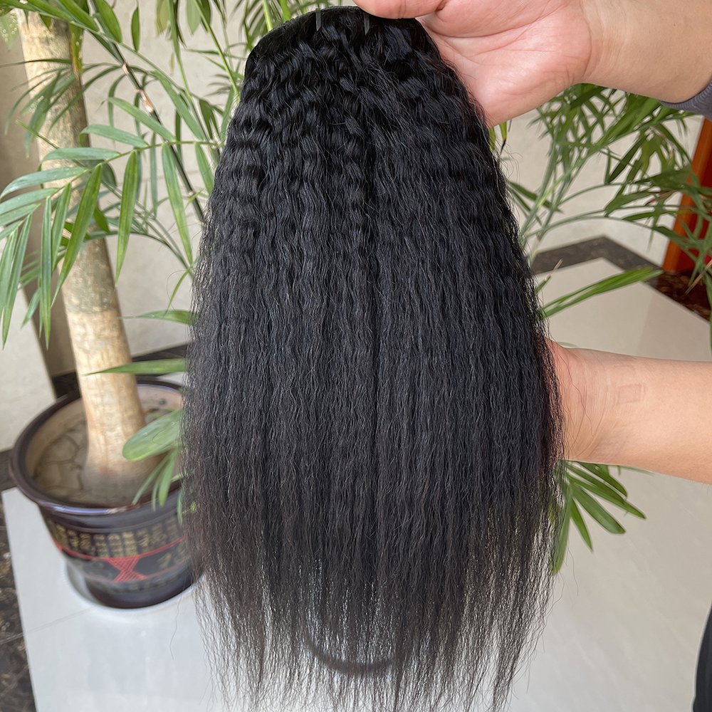 2024 top quality seamless clip in hair extension natural black yaki clip ins kinky straight hair extension
