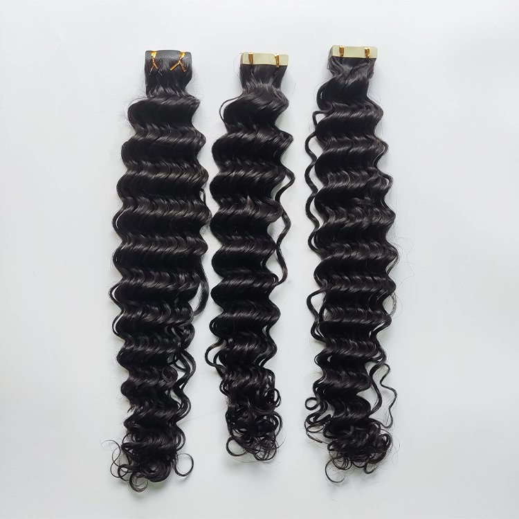 100% Human Hair Extensions Tape In Indian Kinky Yaki Straight with Raw Curly Wave Brazilian Style 1B Color