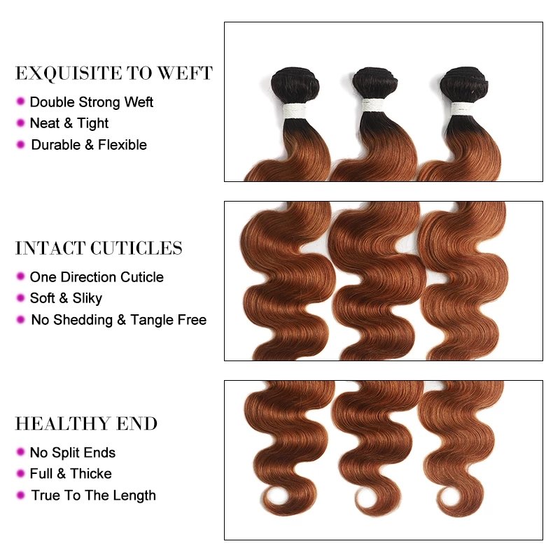 1b/30 Ombre Bundles Full Cuticle Body Wave 1bundle Brazilian Human Hair Weave Bundles 100% Virgin Human Hair Extensions
