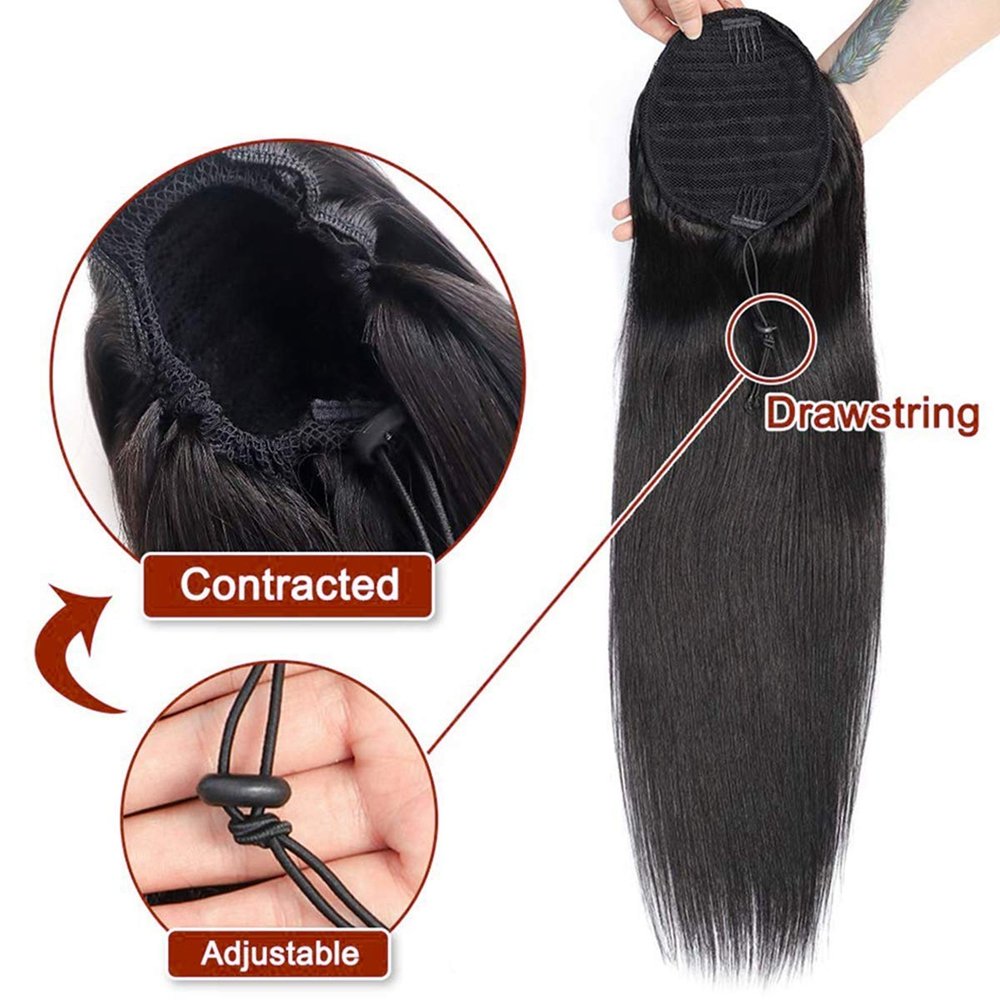 Straight Ponytail Human Hair Extension 2022 Fashion Drawstring Ponytail With Clips in Ponytails For Black Women
