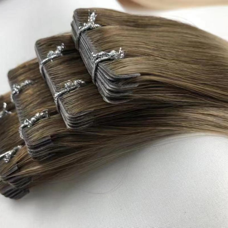 Cuticle Aligned Seamless Injected Russian Remy Human Hair Pieces Double Drawn Invisible Tape In Hair Extensions