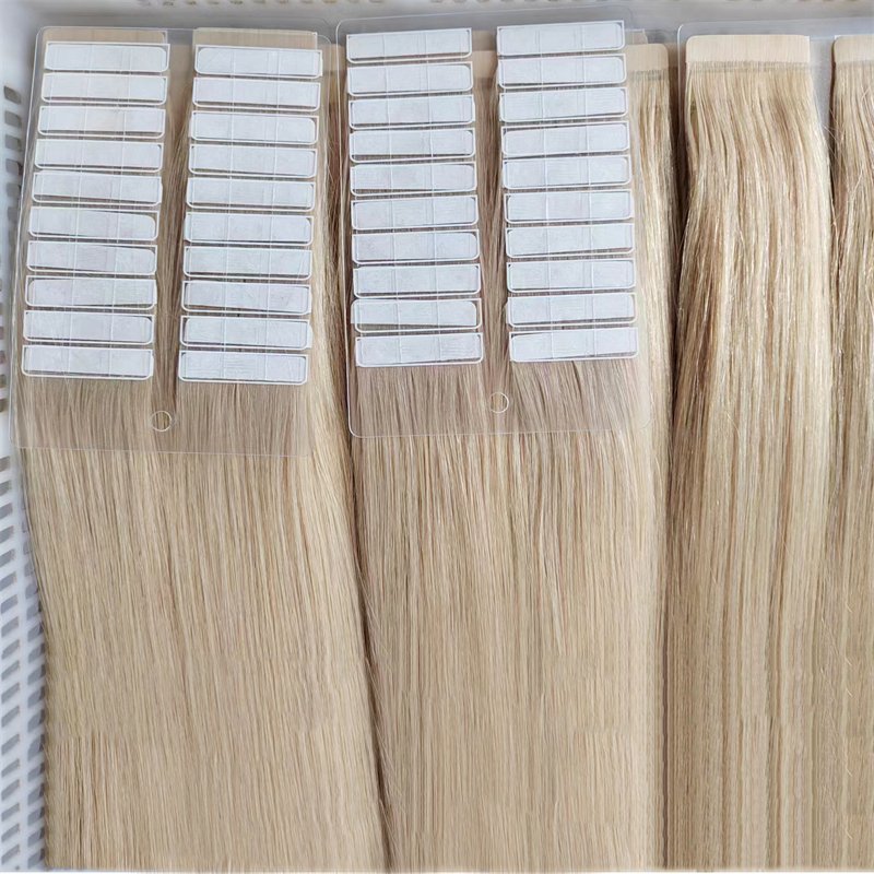 Cuticle Aligned Seamless Injected Russian Remy Human Hair Pieces Double Drawn Invisible Tape In Hair Extensions