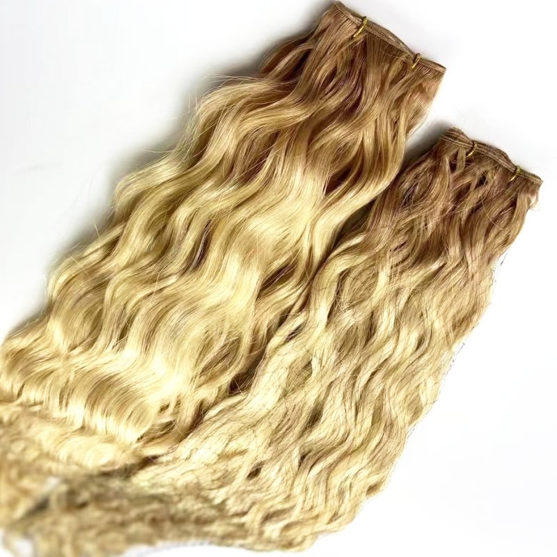 Factory Price Cuticle Aligned Russian Hair Genius Weft Natural Wave Double Drawn Virgin Genius Weft Human Hair Extensions
