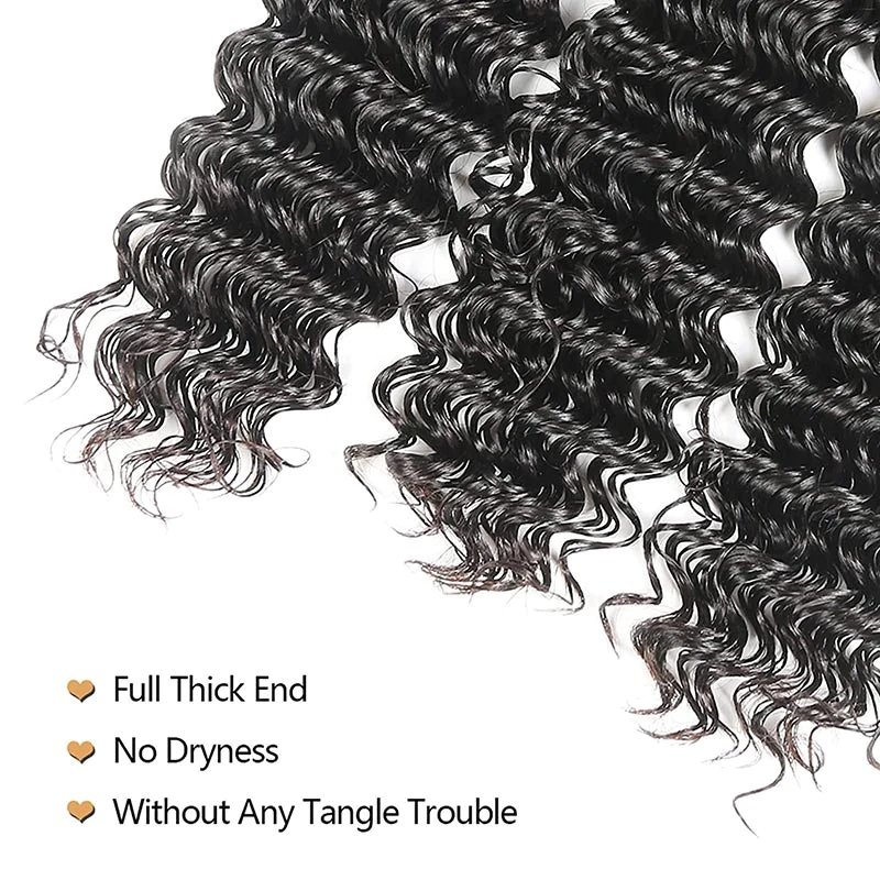 Super Double Drawn Deep Wave Human Hair Extensions, 8-30inch 100% Raw Hair Bundles,Cuticle Aligned Brazilian Human Hair Bundles