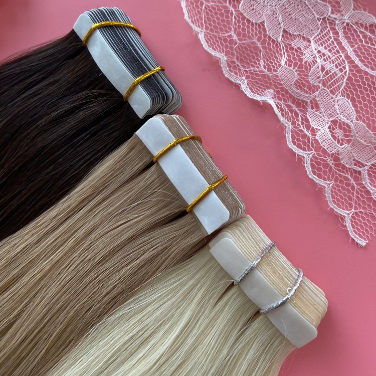 Virgin Human Hair Blonde Tape In Human Hair Extension Straight Wave