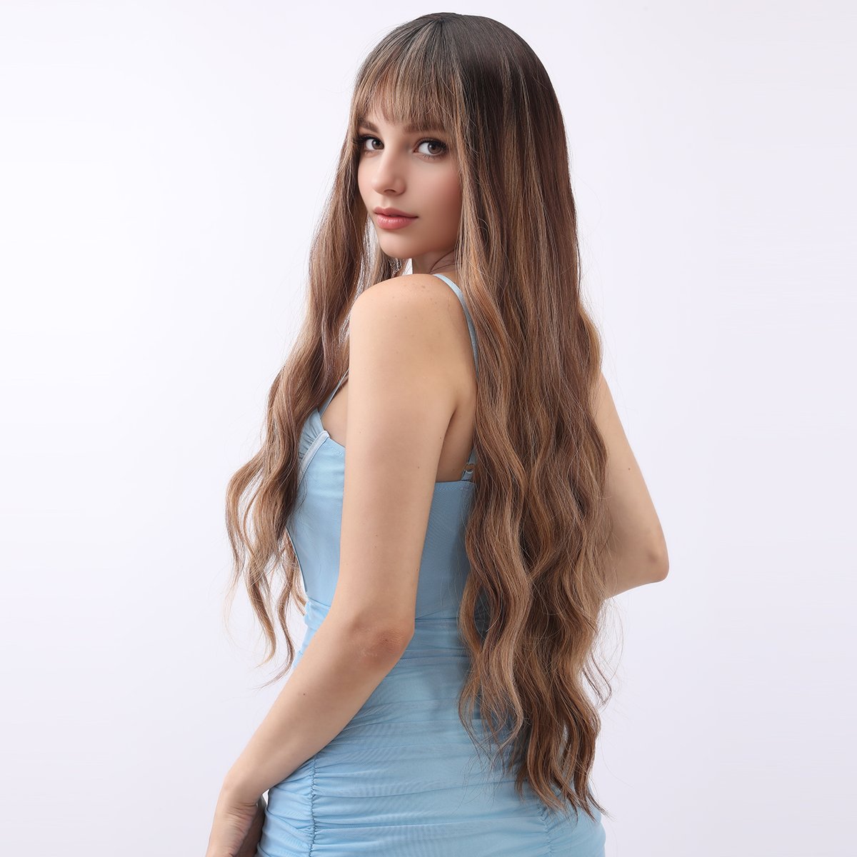 2024 Best-selling SMILCO fashion wig brown gradient wavy curly hair synthetic female white female wig