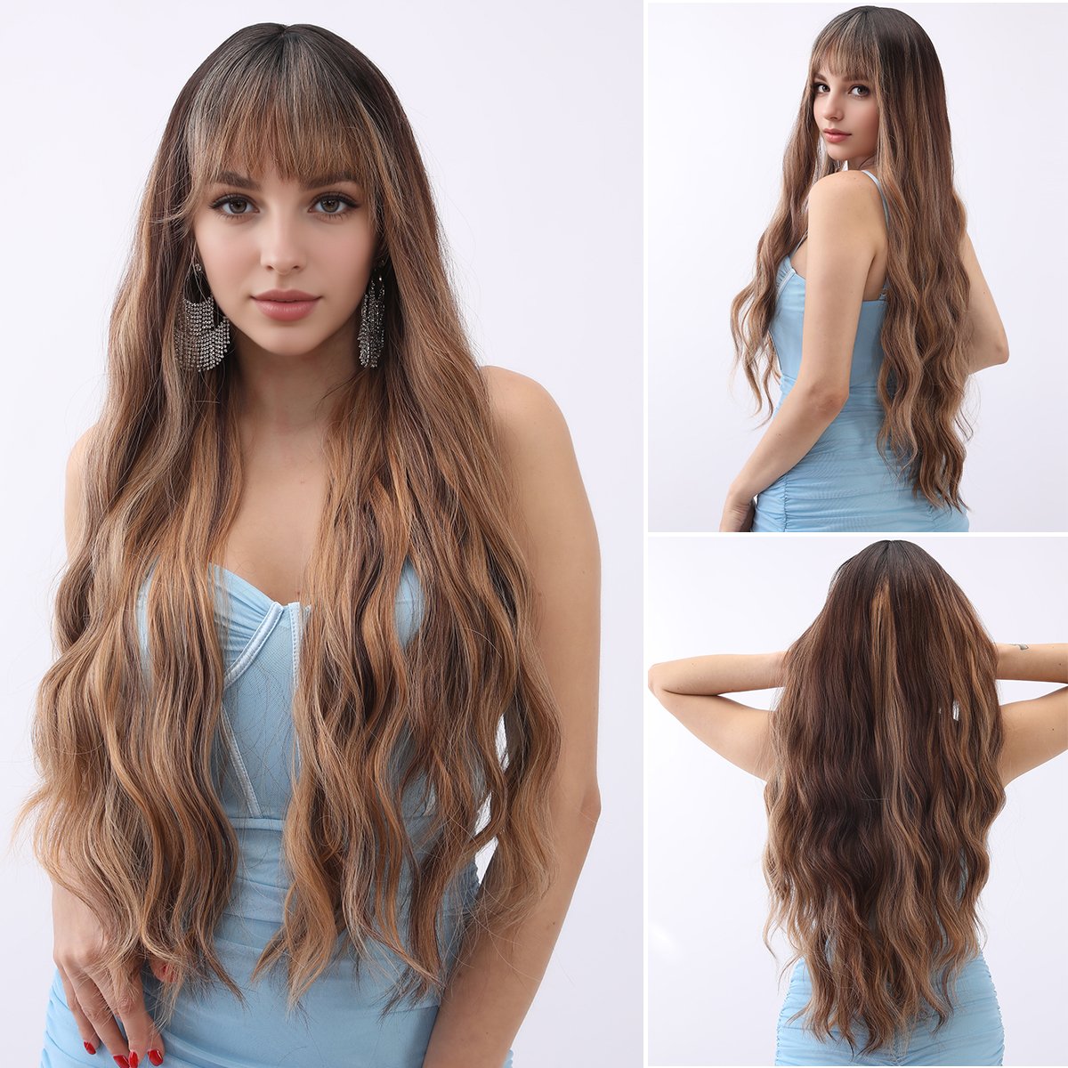 2024 Best-selling SMILCO fashion wig brown gradient wavy curly hair synthetic female white female wig