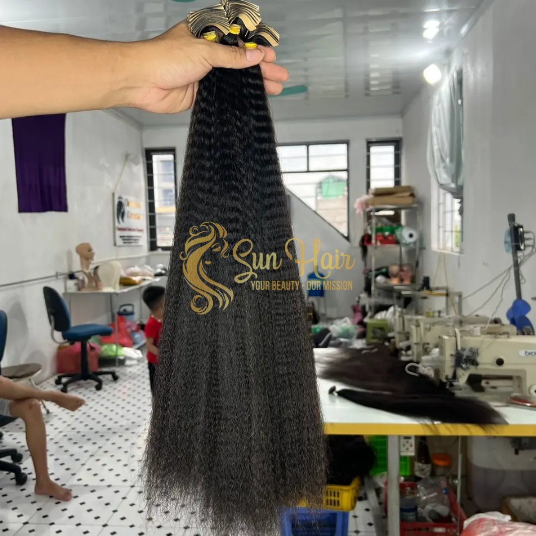 Wholesale 100% Aligned Cuticle Raw Unprocessed Afro Kinky Straight Human Hair Extensions Black Colour Hot Trendy Wave Style
