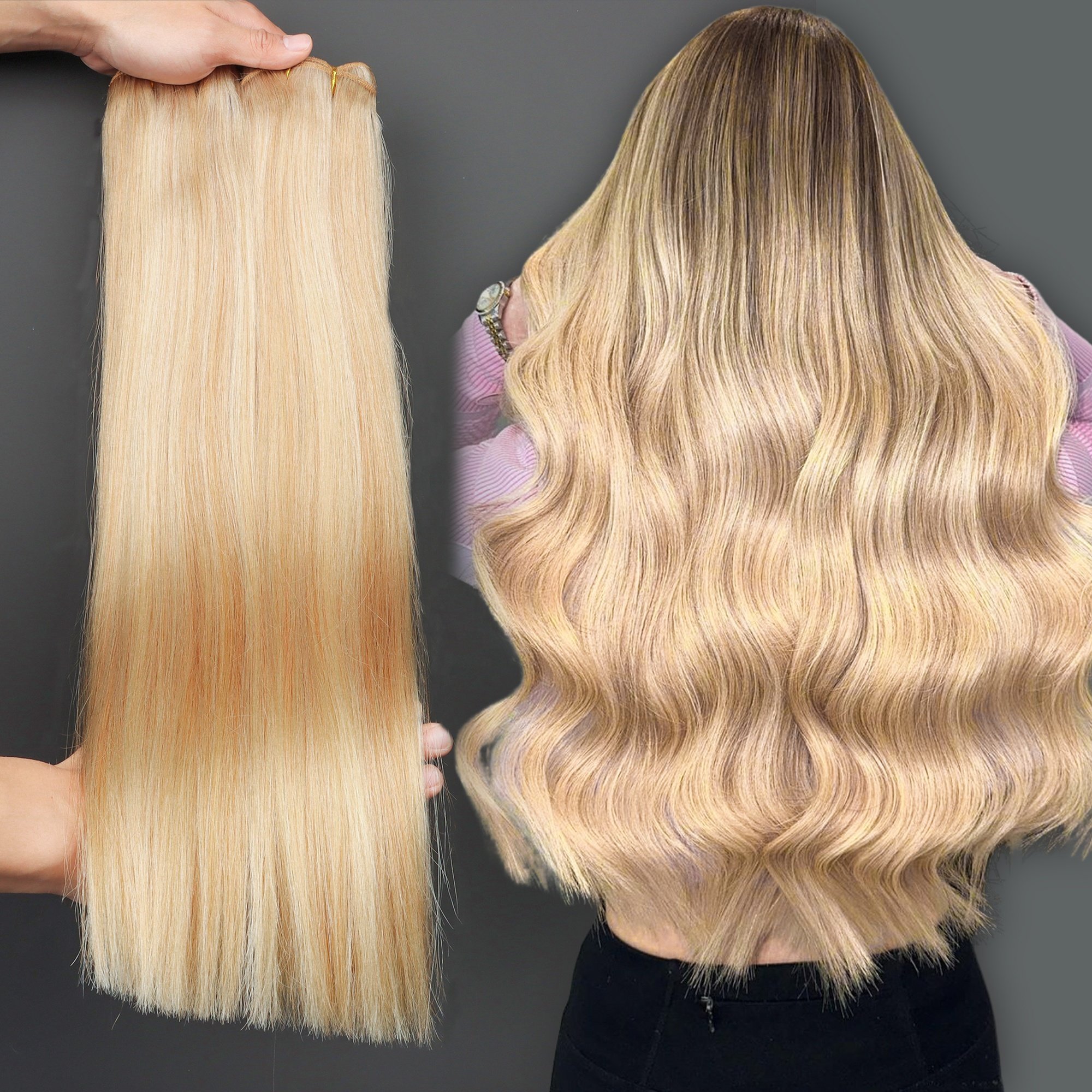 Stock 18 Inch 24 Inch Double Weft Hair Extensions Machine Weft 100% Real Human Hair Extensions Ash Blonde Volume Weft