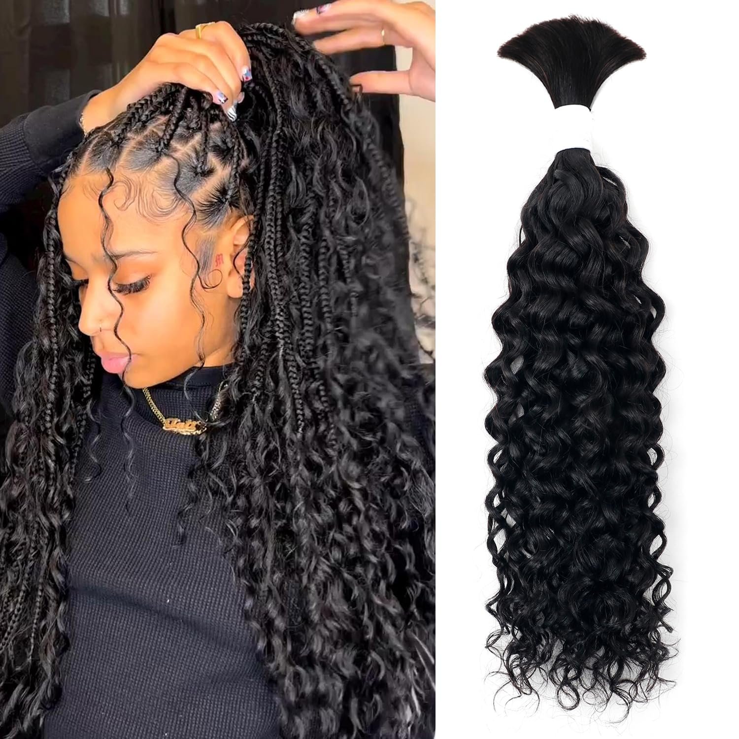 Natural Water Wave Braiding Hair Bulk 100% human hair Deep Wave Kinky Curly Hair Bulk for Braiding