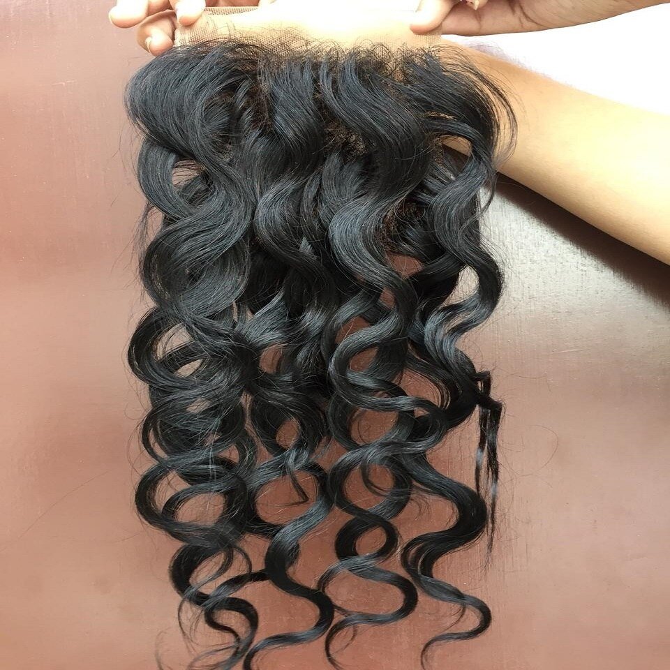 Hot sale remi Indian temple wavy raw hair wholesale frontal lace closure with bundles pre plucked lace frontal closure
