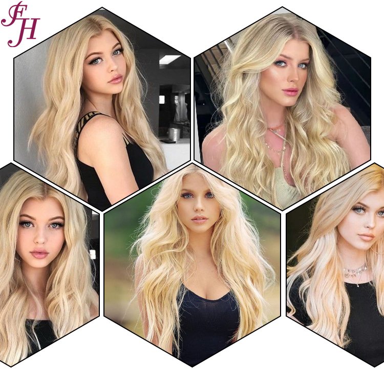 FH platinum blonde human hair clip in extensions bundle clip in double drawn vietnamese raw hair clip in clip-in