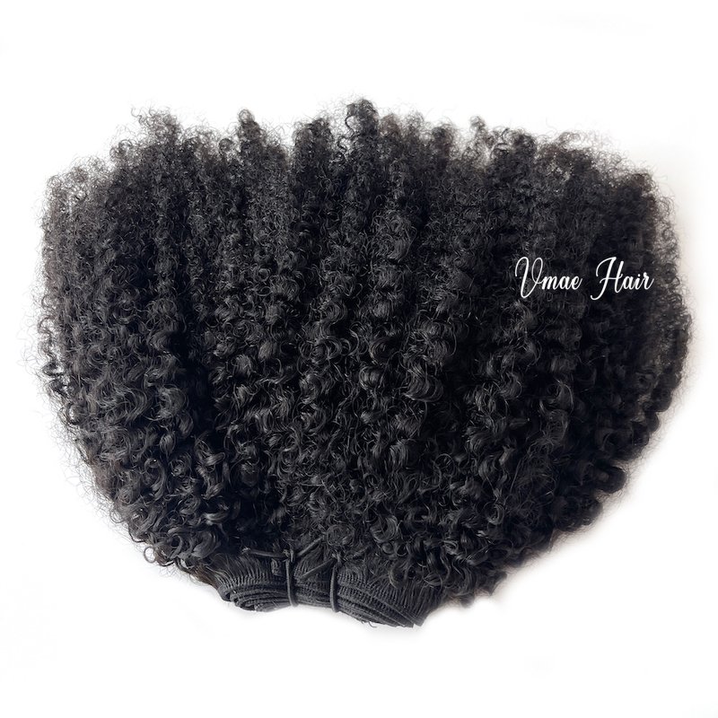 Vmae Afro Curly Hot Selling 100g custom weight small kinki Raw Afro Kinky Curly Virgin Indian Hair Clip In Human Hair Extensions