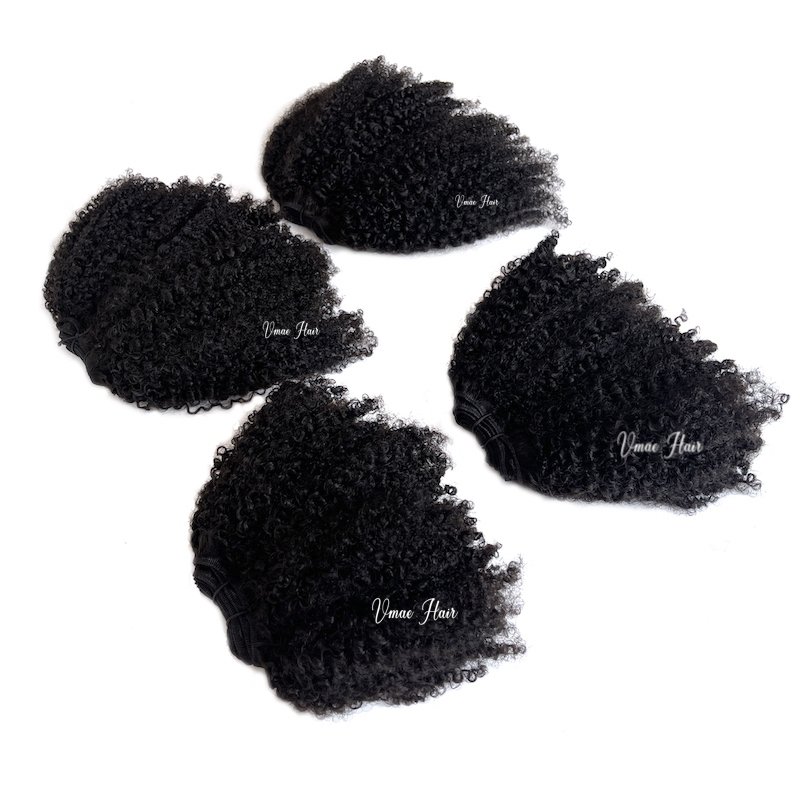 Vmae Afro Curly Hot Selling 100g custom weight small kinki Raw Afro Kinky Curly Virgin Indian Hair Clip In Human Hair Extensions