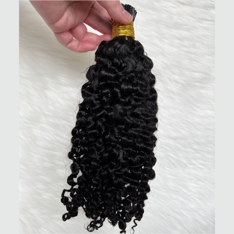 Wholesale 100% Remy Brazilian 12A Grade Human Hair Natural Black FA curly I Tip Human Hair Extension For Black Women