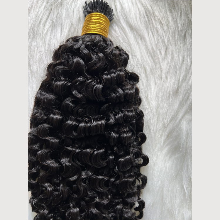 Wholesale 100% Remy Brazilian 12A Grade Human Hair Natural Black FA curly I Tip Human Hair Extension For Black Women