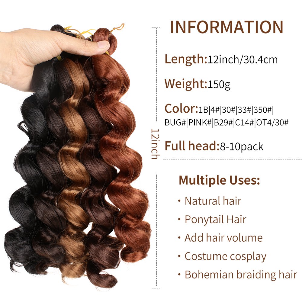 Boho French Curls 12 Inch Bobo Short Curl Braiding Hair Synthetic Curly Crochet Braids Hair Extensions for Black Women