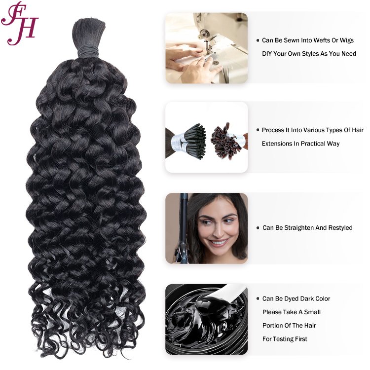 FH wholesale human hair vendor natural black curly human hair bulk no weft braiding human hair bulk