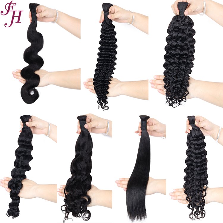 FH wholesale human hair vendor natural black curly human hair bulk no weft braiding human hair bulk