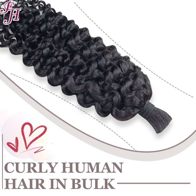 FH wholesale human hair vendor natural black curly human hair bulk no weft braiding human hair bulk