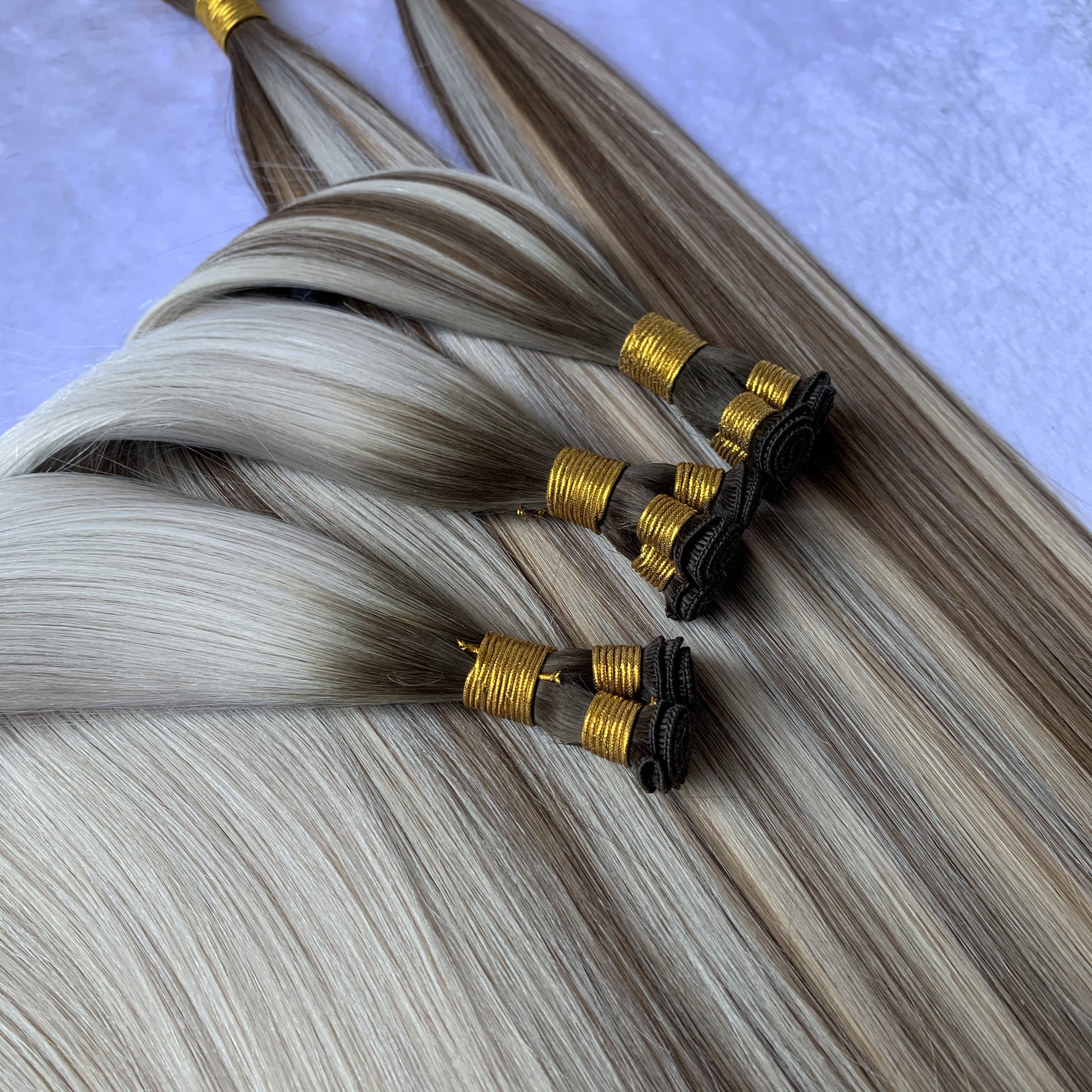 Wholesale Raw Virgin Human Hair Extension Vendors Thin Invisible Russian Thick End Double Drawn Hand Tied Wefts