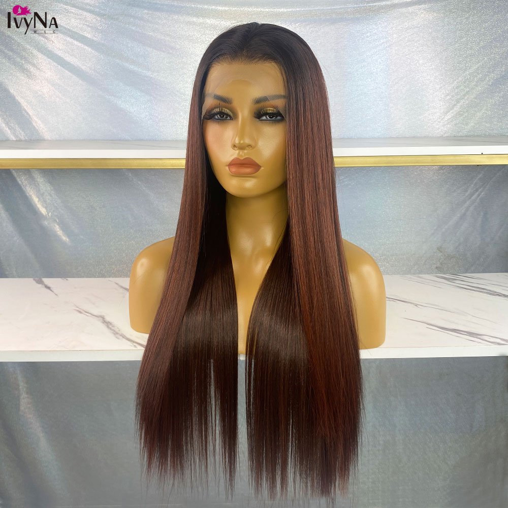 New Arrival 1B#4 Mixed #350 Long Silky Wig Synthetic Lace Front Hair Wig For Women Futura Heat Resistant Fiber Braiding Hair