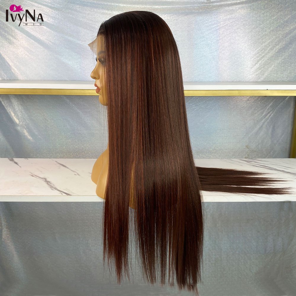 New Arrival 1B#4 Mixed #350 Long Silky Wig Synthetic Lace Front Hair Wig For Women Futura Heat Resistant Fiber Braiding Hair