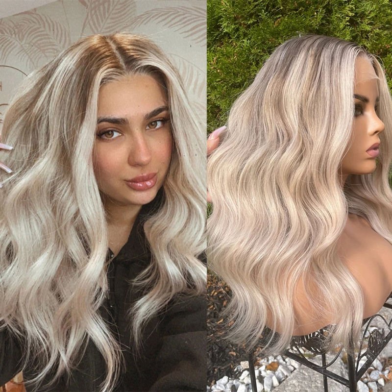 Top Quality Unprocessed Raw Hair Highlights Platinum Color Body Wave Human Hair Bundles HD Lace Front Wigs