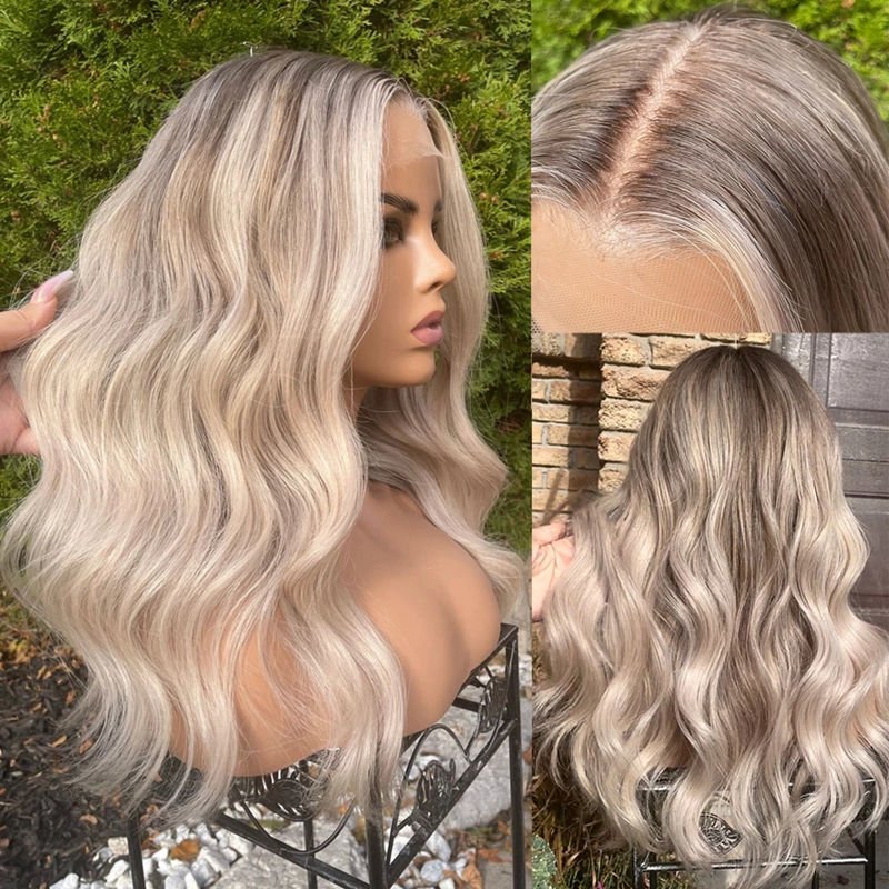 Top Quality Unprocessed Raw Hair Highlights Platinum Color Body Wave Human Hair Bundles HD Lace Front Wigs