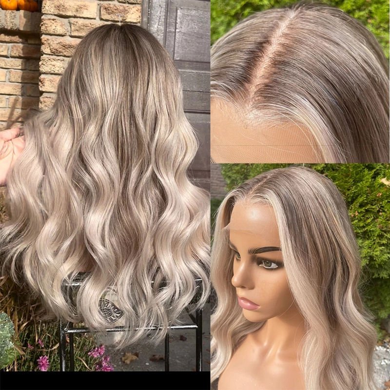 Top Quality Unprocessed Raw Hair Highlights Platinum Color Body Wave Human Hair Bundles HD Lace Front Wigs