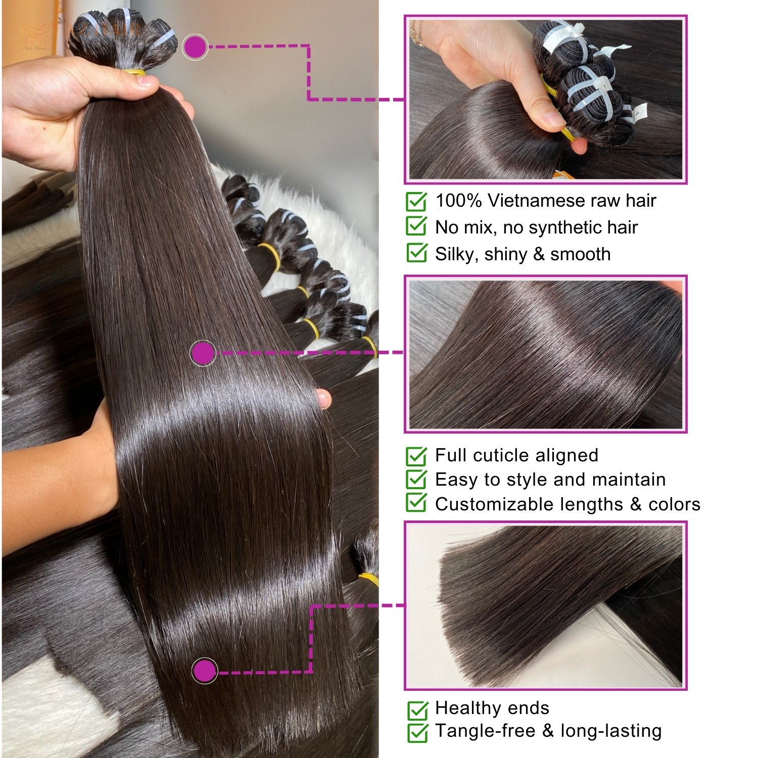 Top Wholesale Price 100% Hot Selling Remy Virgin Human Hair Double Drawn Weft Hair Extensions In Vietnam