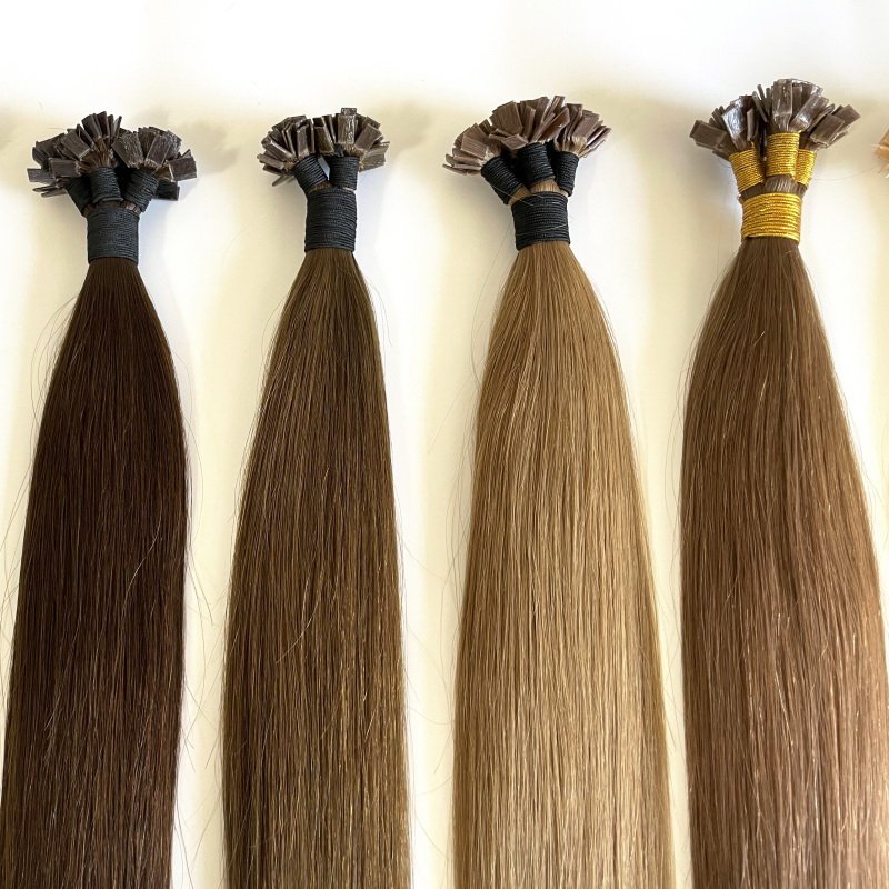 Stock Russian Virgin Hair Extensions Pre-bonded Flat Tip Unprocessed Remy Human Hair Extension