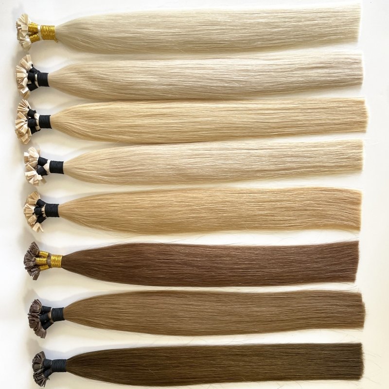 Stock Russian Virgin Hair Extensions Pre-bonded Flat Tip Unprocessed Remy Human Hair Extension
