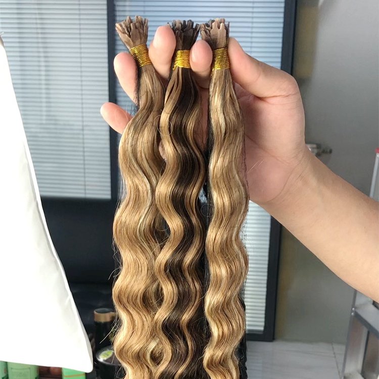 Double Drawn Raw Virgin Russian Remy Cuticle Aligned hair Italian Keratin Stick I Tips Human Hair Extensions wholesale