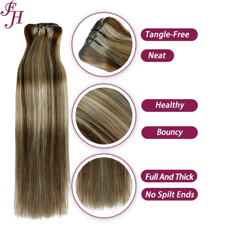FH wholesale double drawn seamless clip in human hair extension 100% remy russian hair clip in set