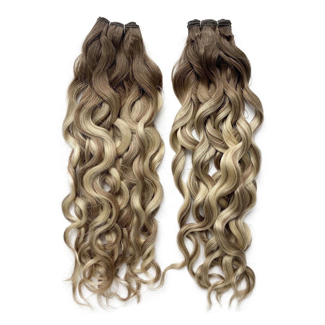 2023 New Arrival Balayage Color Thick Ends Raw Russian Curly Natural Wave Invisible Genius Weft Human Hair extensions