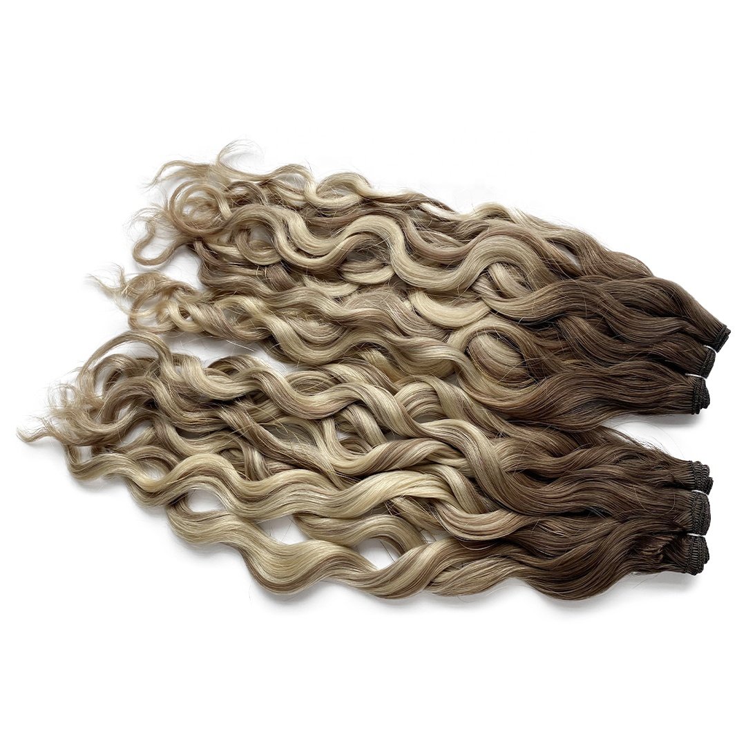 2023 New Arrival Balayage Color Thick Ends Raw Russian Curly Natural Wave Invisible Genius Weft Human Hair extensions