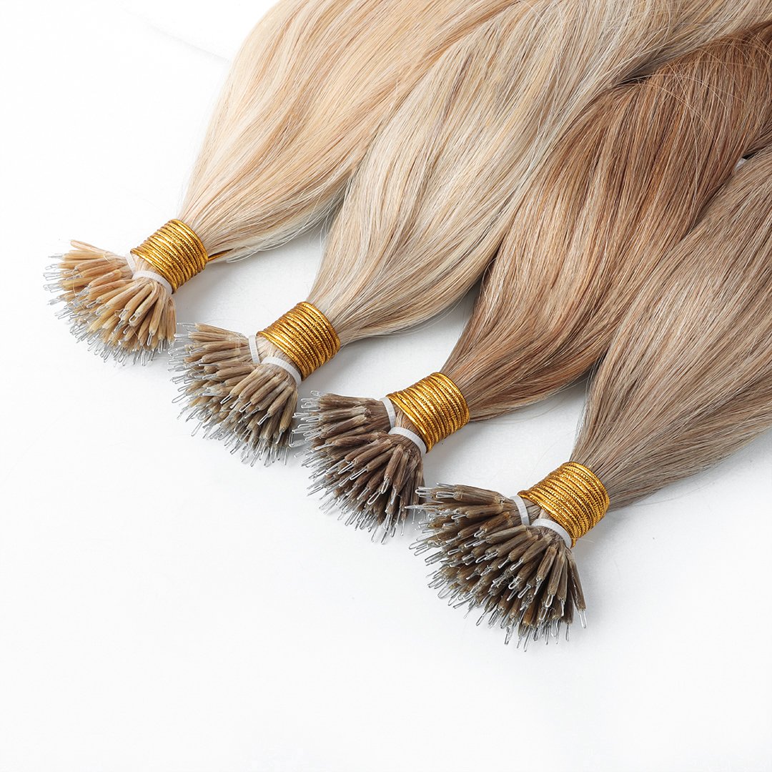 Wholesale 2024 Hot Selling Russian Double Drawn Human Hair Pre Bonded Nano Ring Human Hair Extensions