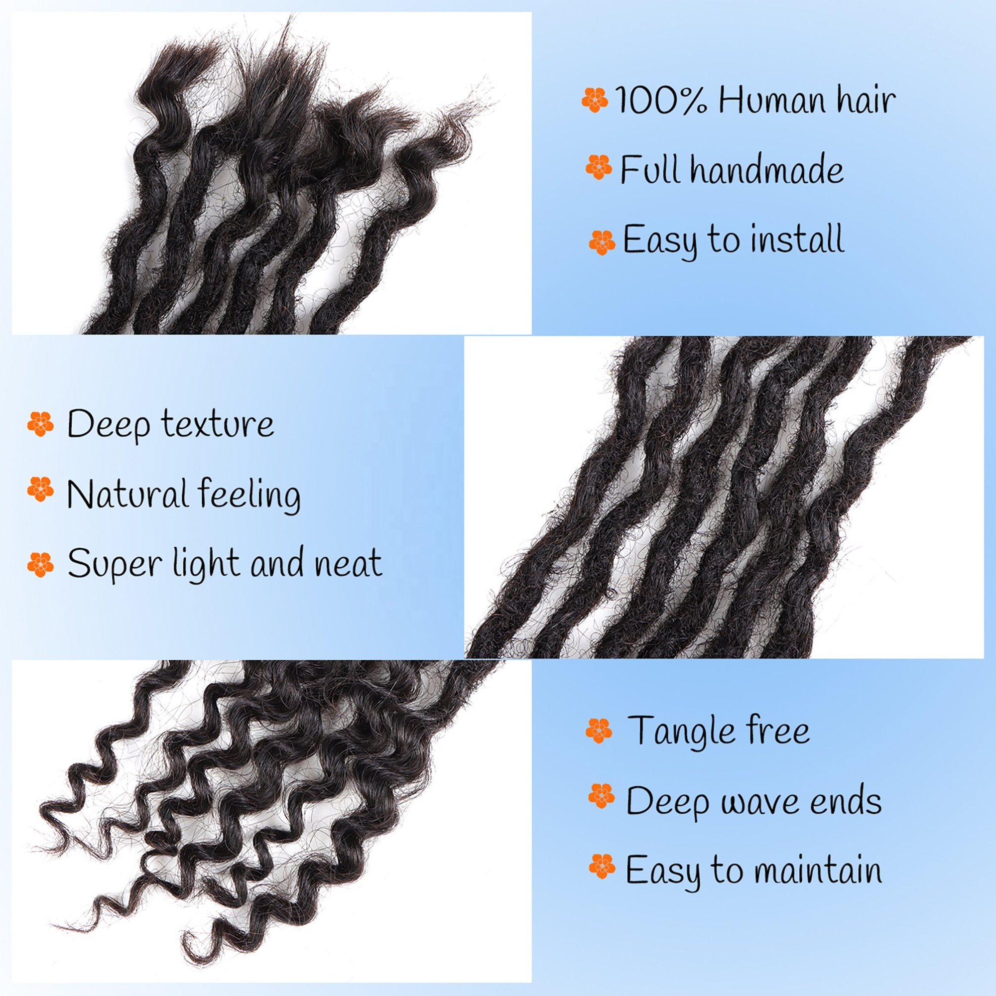 Orientdreads Deep Goddess Locs X-Small Size Handmade Crochet 100% Dreadlocks Extensions Human Hair Locs Extensions 0.4cm