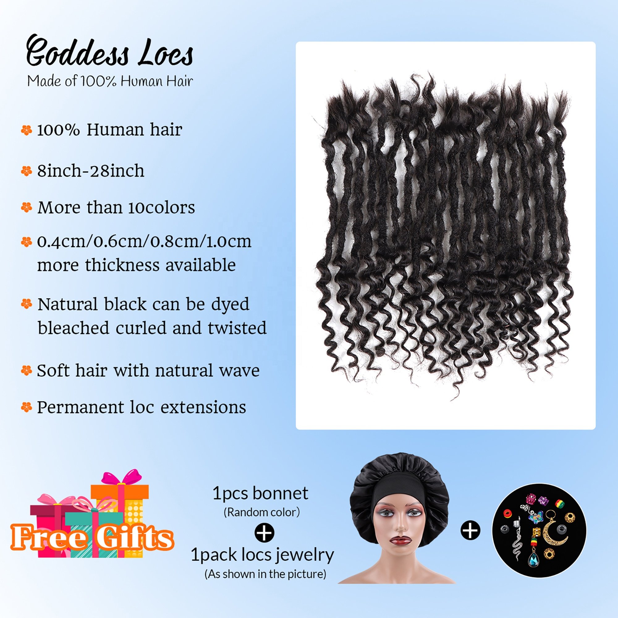Orientdreads Deep Goddess Locs X-Small Size Handmade Crochet 100% Dreadlocks Extensions Human Hair Locs Extensions 0.4cm