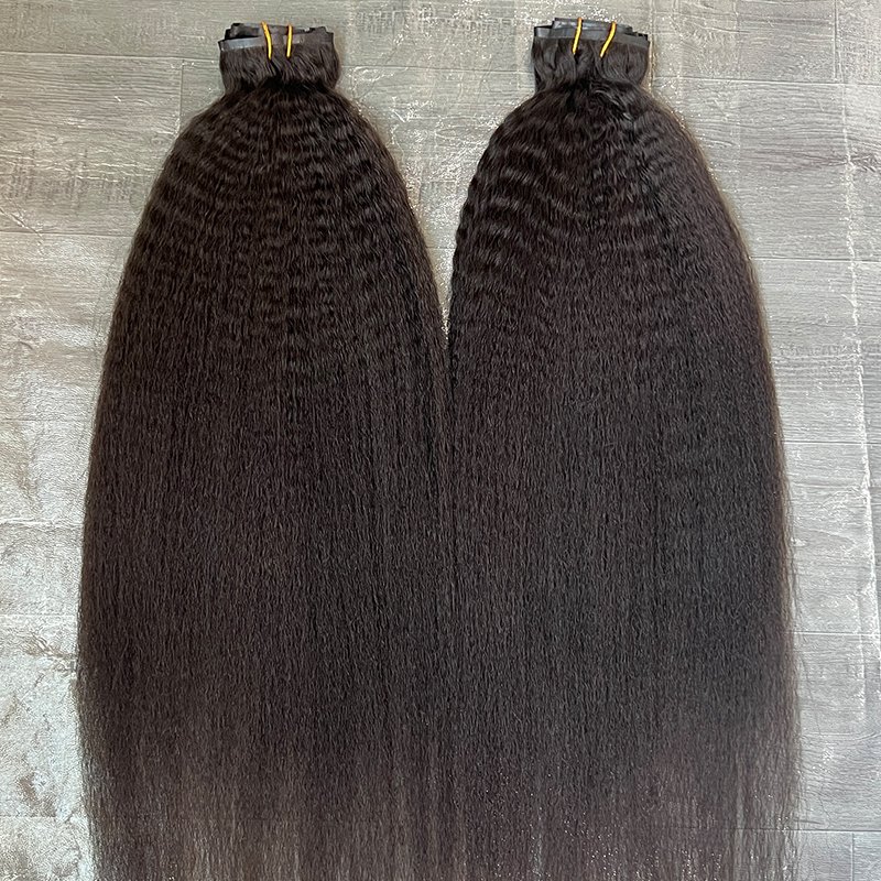 Raw Natural Hair 100g Clips In PU Invisible Seamless Afro Kinky Straight Clip Ins Human Hair Extensions