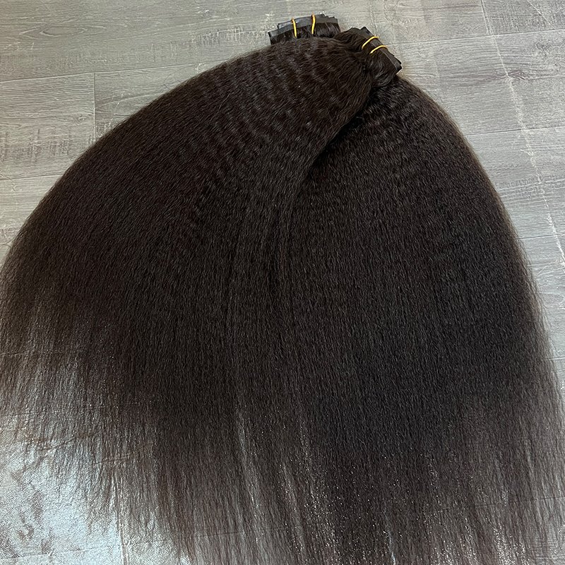 Raw Natural Hair 100g Clips In PU Invisible Seamless Afro Kinky Straight Clip Ins Human Hair Extensions
