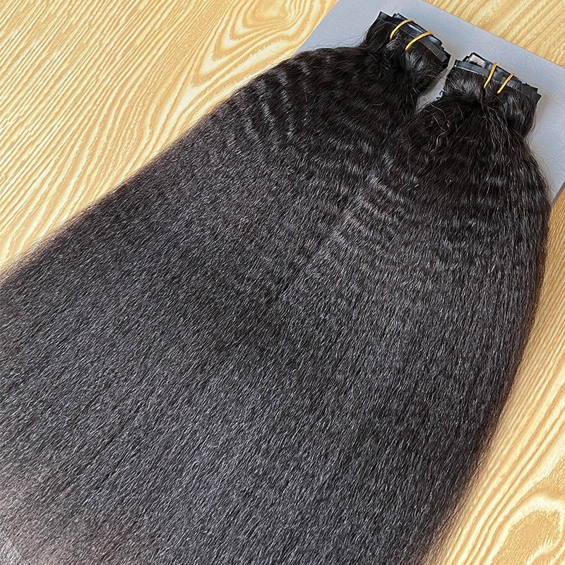Raw Natural Hair 100g Clips In PU Invisible Seamless Afro Kinky Straight Clip Ins Human Hair Extensions