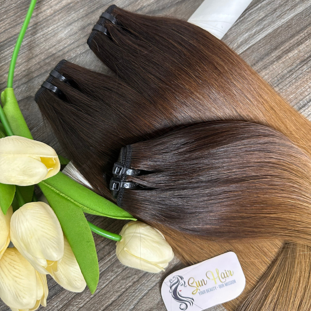 Sun Hair Company Ombre Brown Piano Colour Silky Straight Super Double Drawn Weft Bundles 100% Vietnamese Human Hair Extensions