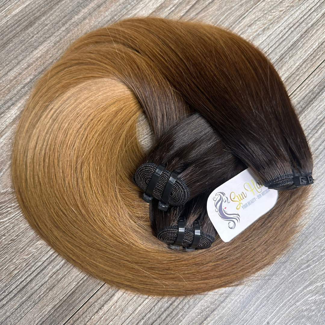 Sun Hair Company Ombre Brown Piano Colour Silky Straight Super Double Drawn Weft Bundles 100% Vietnamese Human Hair Extensions