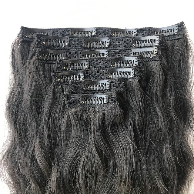 Export 100% Raw Cambodian Mink Indian Temple Virgin 20'' Natural Wavy 7 Set Clip in Hair Extension Single Drawn Wholesale Vendor