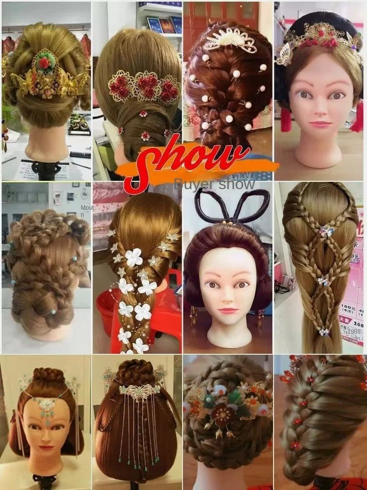 Factory Price Wholesale Hairdressing Mannequin Head Simulation Doll Hairstyle Hairdressing Model Head Up-Do Braided Hair Makeup